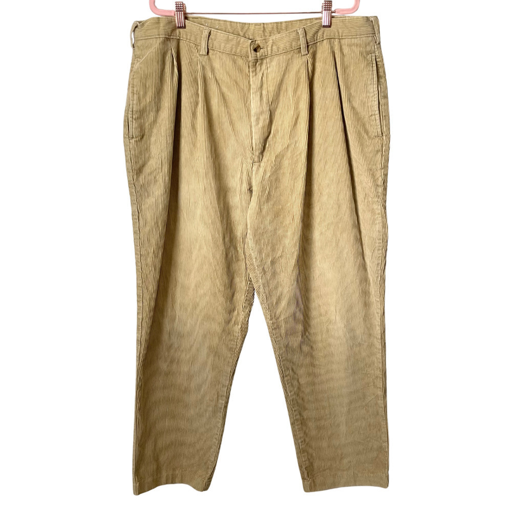 Vintage Bugle Boy‎ Pants Mens 40x30 Tan Corduroy Baggy Pleated Grunge Y2K Skater